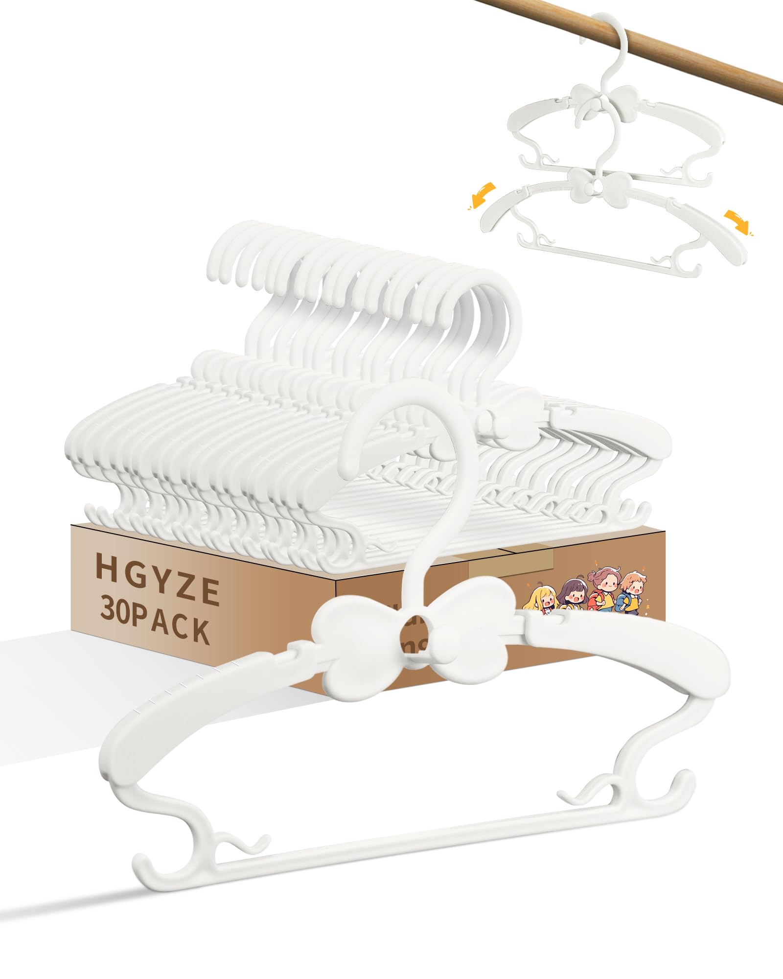 HGYZE Baby Hangers for Clothes, Ultra-Thin Non-Slip and Extendable Laundry Infant Pant Hanger for Newborn Clothes, 30pcs Adjustable Children Coat Hanger for Girl Boy Toddler Kids Child (white)