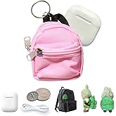 Men Women Earphone Case Cover for AirPods 4, Creative Multifunction Mini Canvas Backpack Keychain Storage Case for AirPods 1/2/3/4/ Pro/Pro2/Pro 3, Clothes Coin Purse Cable Organizer Bag-Pink