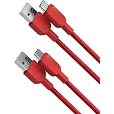Anker USB A to USB C Cable, Charger Cord (2-Pack, 3 ft, Red) | For iPhone 17 Series, Samsung Galaxy Note10 / S10+ / S10, LG V30, and More