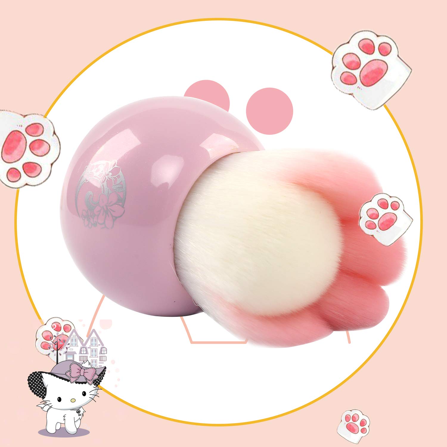 ENERGY Kabuki Blush Brush with Travel Case Cute Full Coverage Face Makeup Brush for Mineral Powder Flawless Makeup Application Best Christmas Gifts for Girls Women (Cat paw,Pink): Beauty