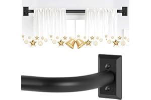 TVWOO Black Wrap Around Curtain Rods 28 to 48 Inch:Blackout Adjustable Window Curtain Rod,Room Darkening Heavy Duty Curved French Metal Single Drapery Rods for Bedroom Kitchen Easy Install,Matte Black