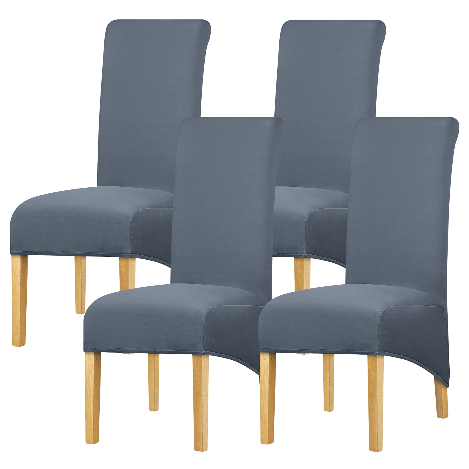 Leorate High Back Chair Covers Stretch Spandex Fabric Chair Cover Seat Cover for Home Dining Room Kitchen Hotel Grey Blue 4 pieces