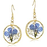 Hefestus Real Pressed Flower Earrings for Women, Handmade Boho Chic Dangle Design, Unique Floral Jewelry, Cute and Thoughtful Gift for Christmas, Valentine’s & Mother’s Day