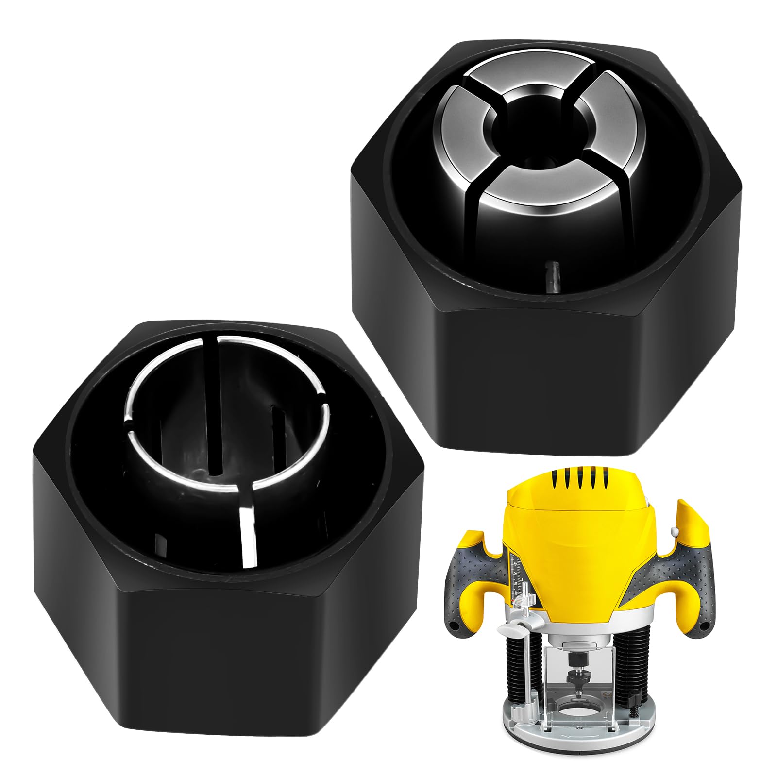 Photo 1 of Threlaco 2 Pcs Router Collet Kit Replacement 1/4" and 1/2" Compatible with Dewalt Dw621 Dw616 Dw618 Dw622 Dw626 and 1613, 1617, 1618 Series Routers