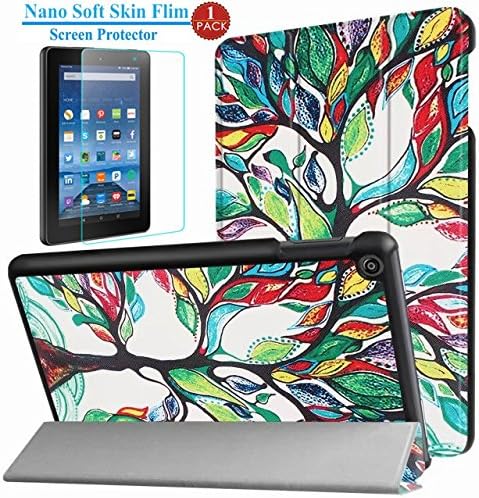 I VIKKLY All-New Fire 7 2017 Case With Screen Protector,[Tri-Fold] Ultra Slim Stand Smart Case with Auto Sleep/Wake Function for All-New Amazon Fire 7 Tablet (7th Generation, 2017 Release) (Love Tree)