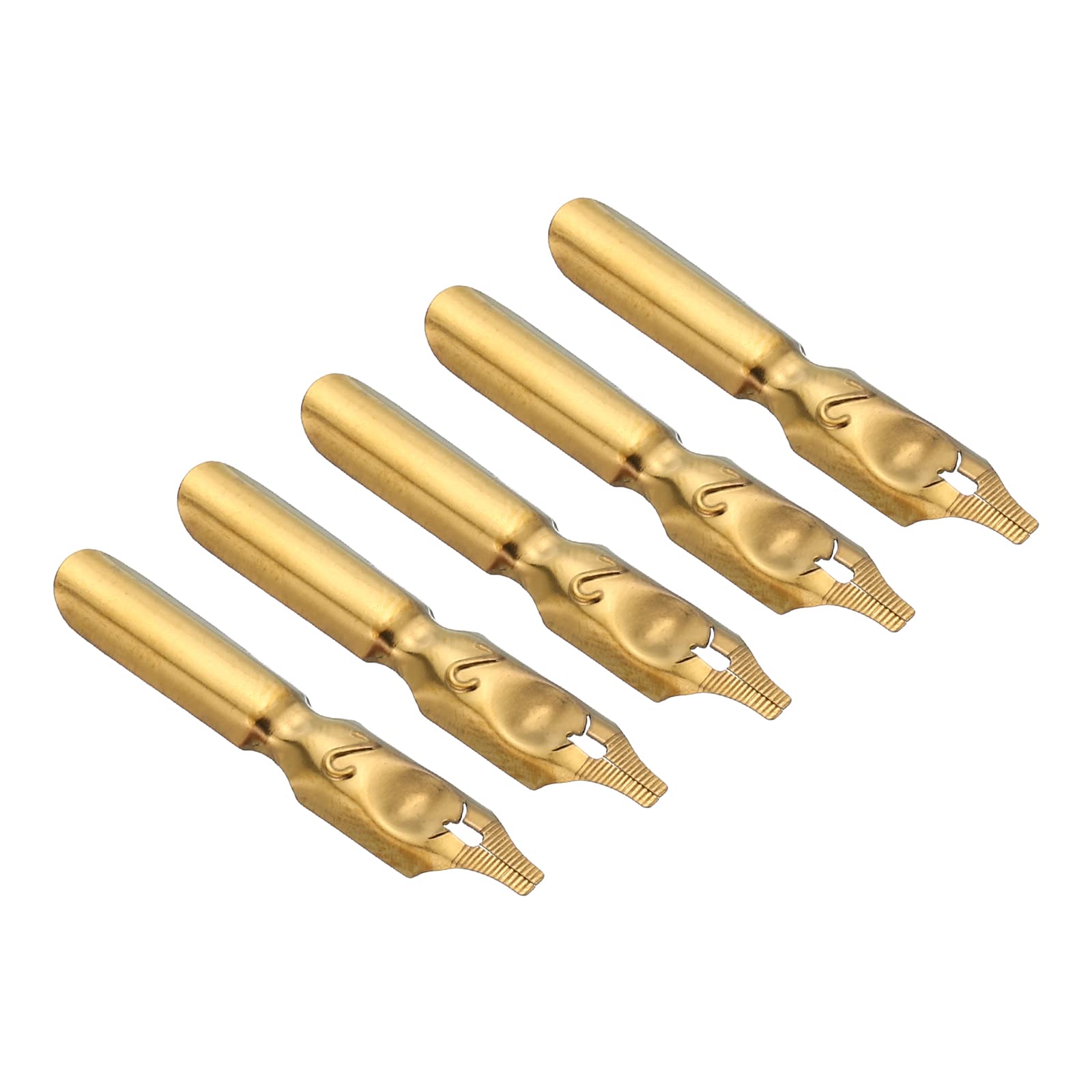 PATIKIL 2mm Line Width Fountain Pen Nib Replacement, 5 Pack 304 Stainless Steel Ink Dip Calligraphy Pen Nib for Smooth Drawing Writing, Gold Tone