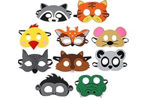 Jtnohx Felt Animal Masks, 10 Pcs Halloween Mask for Kids, Animal Costume for Birthday Party Supplies