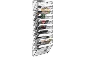 PAG 10 Pockets Wall File Holder Wall Mounted Mail Sorter Organizer Metal Chicken Wire Hanging Magazine Rack, Black