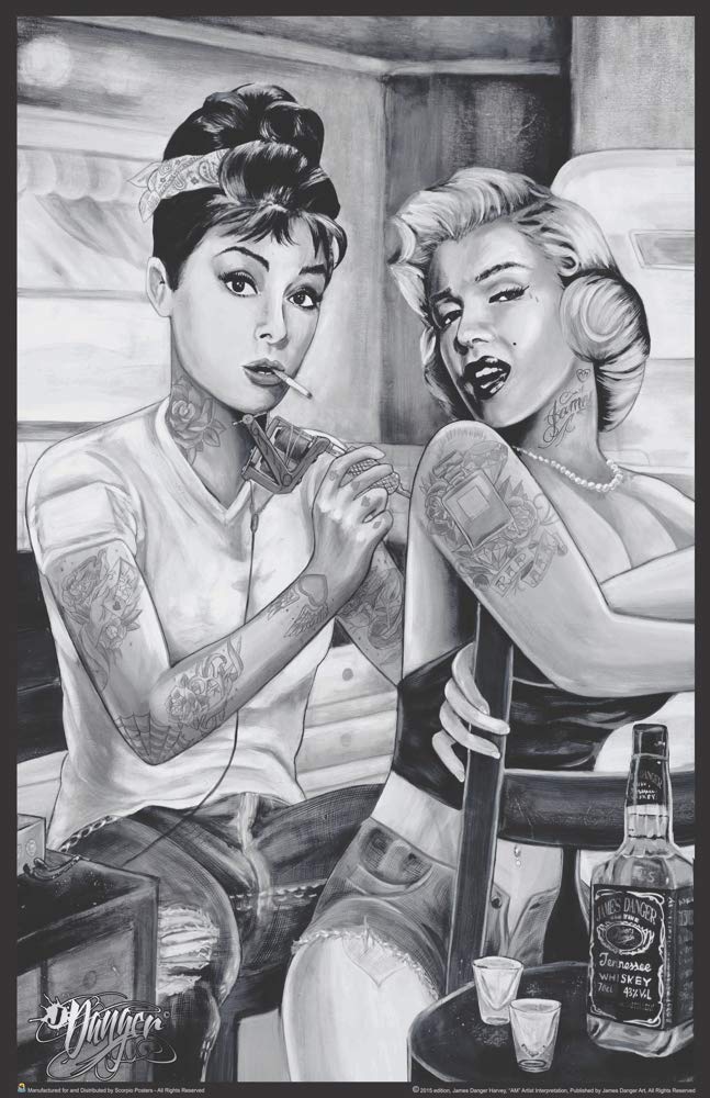 Scorpio Posters Marilyn Monroe & Audrey Hepburn Tattoo Scene by James Danger Harvey Mini Poster - Laminated 11.5" x 17.5"