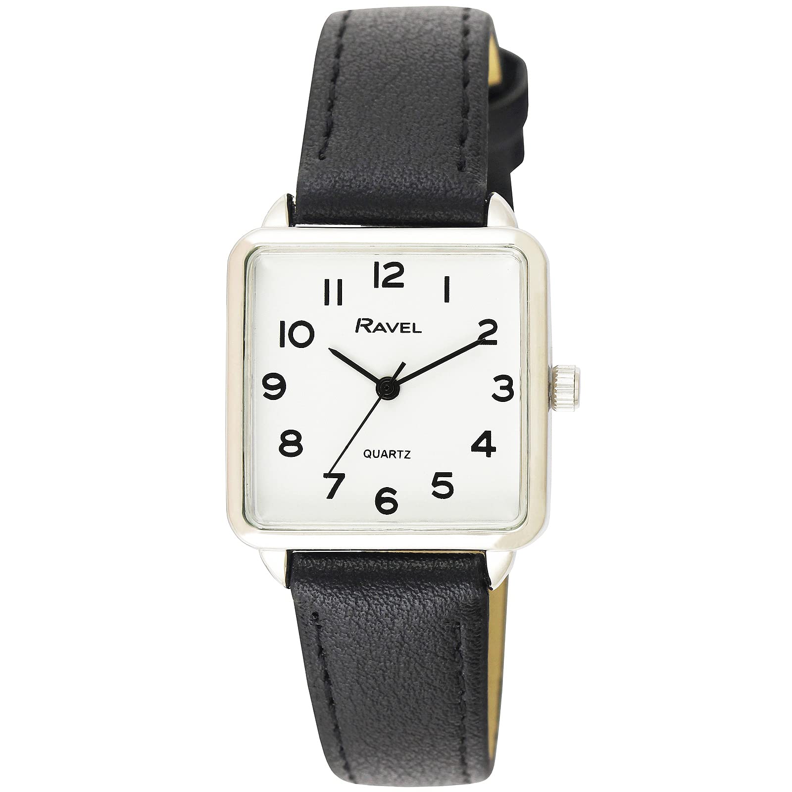 Ravel Women's Classic Square Everyday Watch with Clear Numbers - Black/Silver Tone