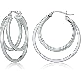 Sterling Silver Square-Tube Triple Round Hoop Earrings