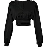 SOLY HUX Women's Long Sleeve Hoodie V Neck Hooded Cropped Sweatshirt Pullover Tops
