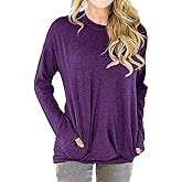RJXDLT Womens Crewneck Long Sleeve Sweatshirts Casual Pullover Tops Loose Shirt with Pockets