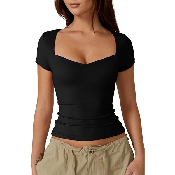 トップス GENTLEFULLNESS 22ss QINSEN Women's Sexy Twist Front V Neck T Shirts Double Lined