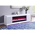 First of a Kind Harlow Electric Fireplace TV Stand - Modern LED Entertainment Center with Fluted Side Panels & Sleek Matte Finish - Includes Two Doors, Two Shelves Inside, White