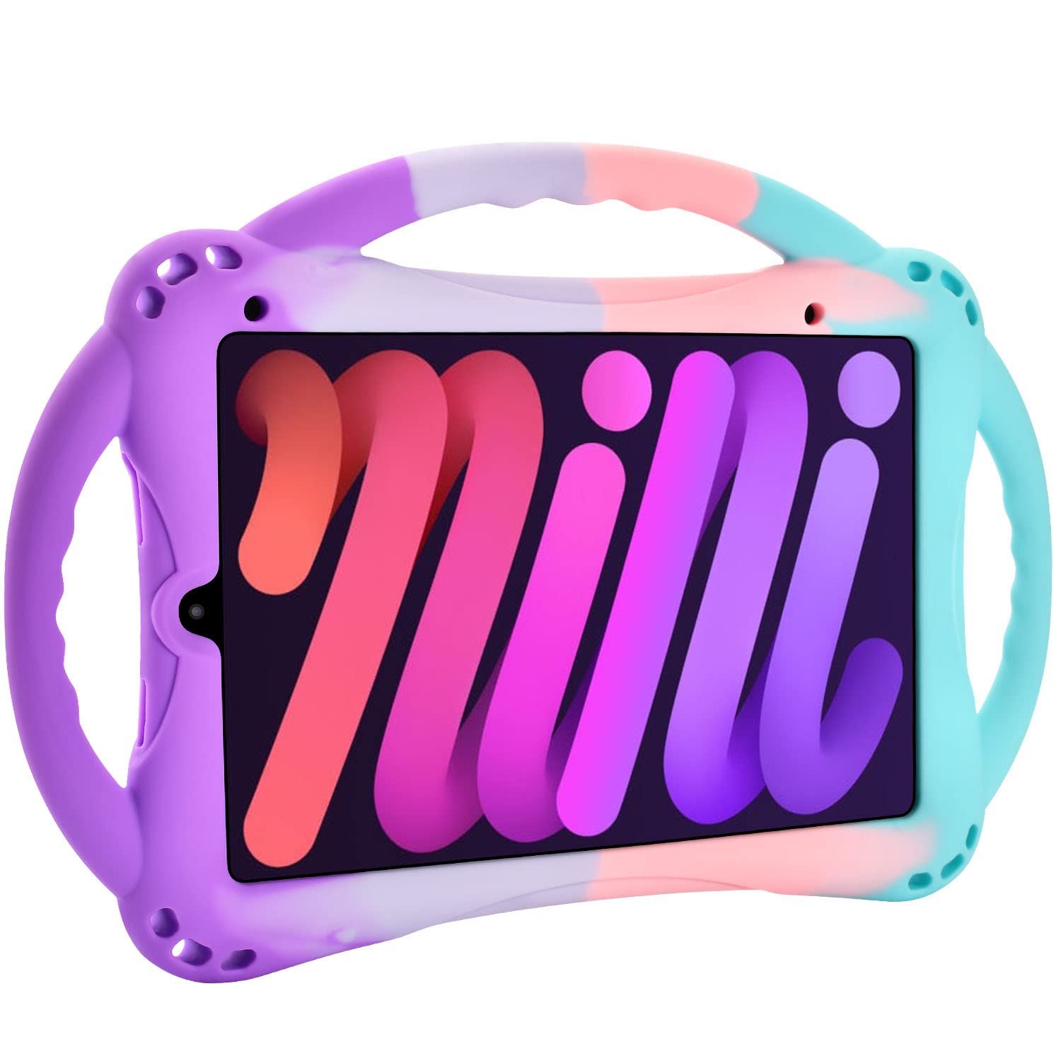 Photo 1 of TopEsct Kids Case for iPad mini 7 (A17 Pro) 2024 /iPad Mini6 2021, Shockproof Silicone Cover with Handle Stand for 8.3" iPad mini 6th/7th Gen, Puple and Turquoise