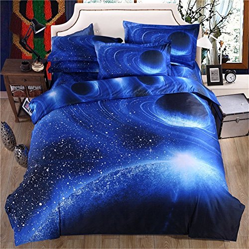 CLJ 3D Mysterious Boundless Digital Oil Printing Galaxy Colorful Outer Space Bedding Sets Bedlinen Duvet/Quilt Cover Set 4pcs (Twin/ Full, Galaxy Blue)