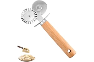 Pastry Cutter Double Wheel, Stainless Steel Ravioli Pasta Cutter Tool with Wooden Handle Professional Kitchen Baking Tool for