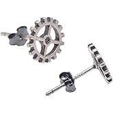 925 Sterling Silver Antique Finish Small Gear Studs Earrings