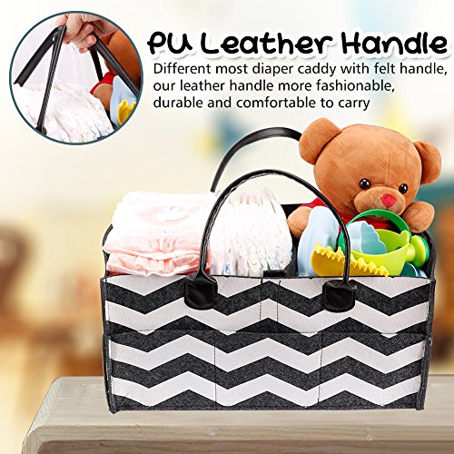 Baby Diaper Caddy, Portable Diaper Caddy Organizer for Changing Table Nursery Storage Bin with PU Leather Handle Newborn Baby Shower Gift Basket for Boys Girls Travel Car Organizer for Wipes Toys - Thumbnail 4