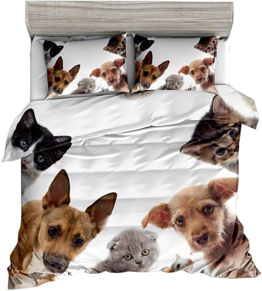 Amazon Com Jwellking 3d Cat And Dog Twin Size Kid S Bedding Set