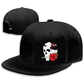 Skull Hats Rose Hat Snapback Hat for Men Skeleton Flower Mens Horror Baseball Cap Flat Bill Brim Snap Backpack Hat Boy