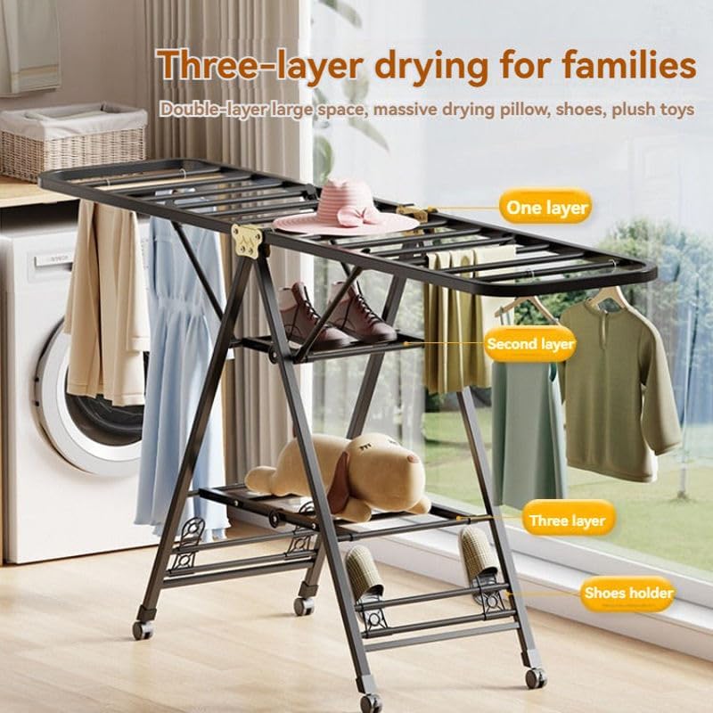 Foldable Clothes Drying Rack, 3 Tier Laundry Dry Rack Height Adjustable Clothes Hanger Stand Drying Racks, Laundry Drying Rack Stand for Sheets Towels & Clothing