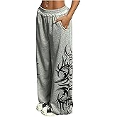 SOLY HUX Women's Y2k Baggy Sweatpants Wide Leg Graphic Grunge Goth 2000s Emo Pants Streetwear with Pockets