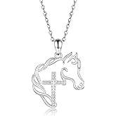 925 Sterling Silver Cross Horse Necklace Pendant Jewelry Gifts for Women