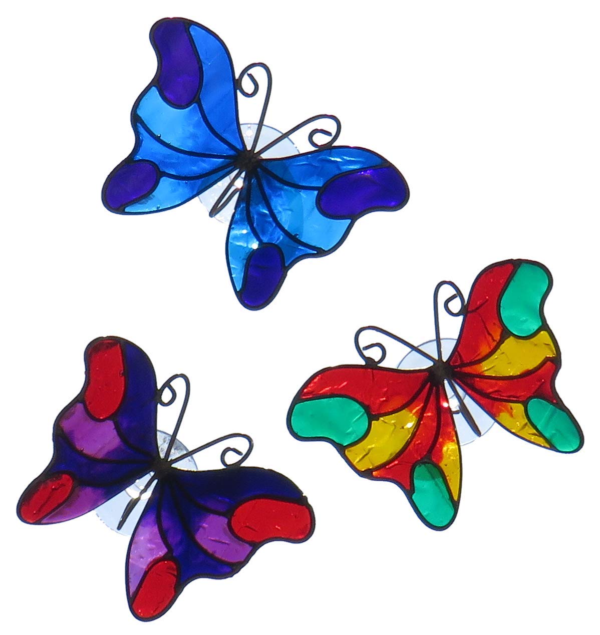 Set Of Three Butterfly Suction / Window Suncatcher - Purple, Blue & Red