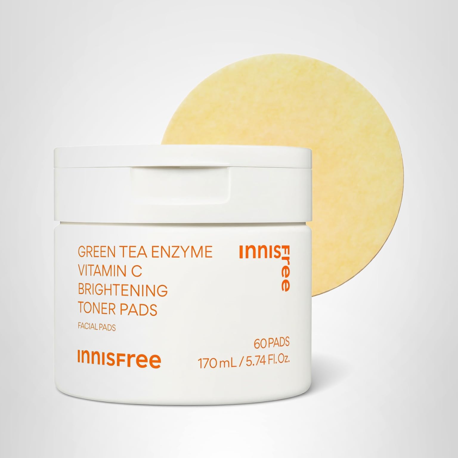 innisfree Green Tea Enzyme Vitamin C Toner Pads, Korean Brightening Face Pads for Dark Spots, Radiance, and Even Skin Tone