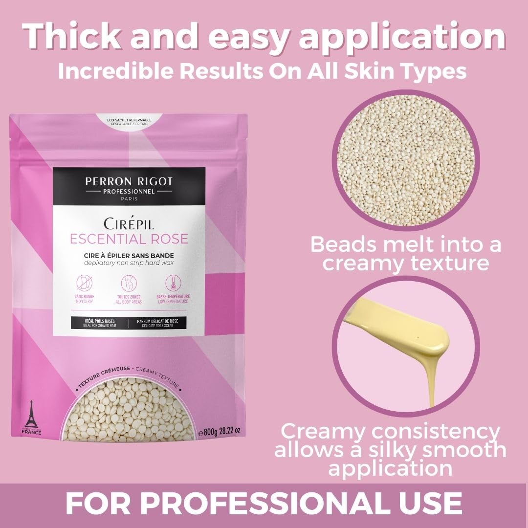 Cirepil Escential Rose - 800g / 28.22 oz Wax Beads Bag - Light Rose Scent - All-Purpose, Creamy Texture - Perfect for Bikini Waxing