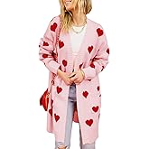 Yimoon Women Valentines Cardigan Sweater Love Heart Open Front Long Cardigan Oversized Chunky Knit Sweaters
