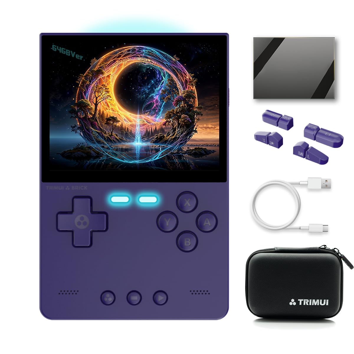 Photo 1 of Trimui Brick Handheld Game Console 3.2-inch 1024*768 IPS Screen 3000mAh trimuibrick with Portable Case and Screen Protector Purple
