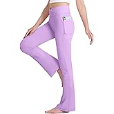 HASMES Girls Flare Leggings with Pockets Kids Bell Bottom High Waisted Flare Yoga Pants for Dance Activewear