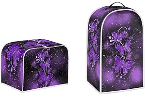 doginthehole Purple Butterfly Dust Covers Small Appliance Cover Sets for Kitchen Four Slice Toaster Cover Bakeware Protector, Blender Cover Food Processor Dust Cover with Handle, Set of 2