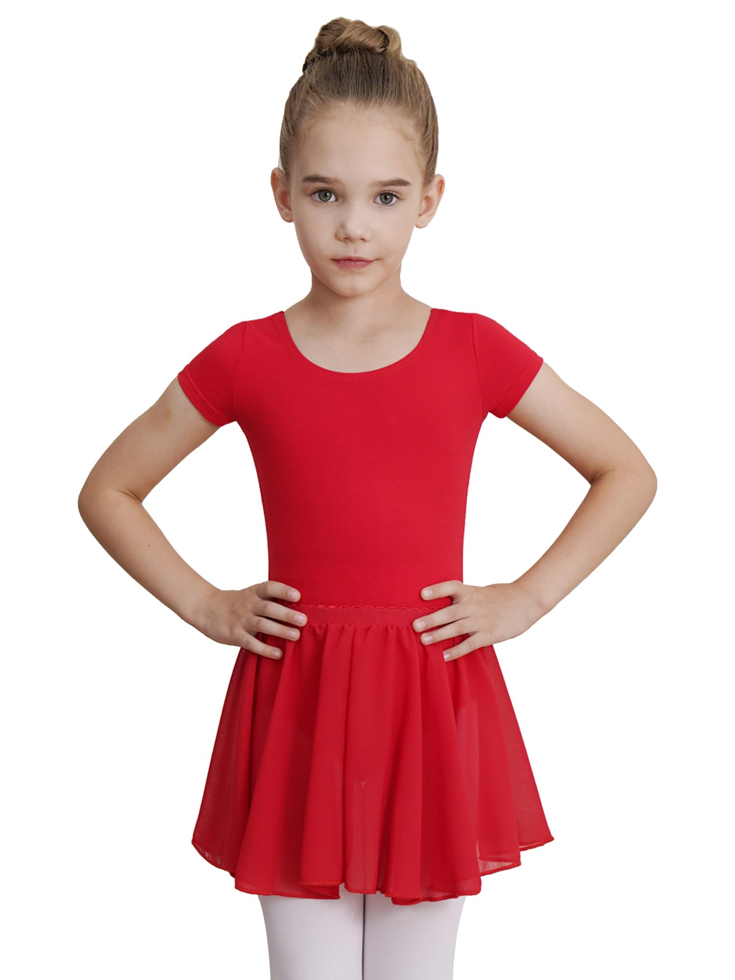 Photo 1 of WEGETIT Leotard Girls Gymnastics Toddler Dance Ballet Pink Leotard Dresses with Skirt (Red,6-8 Years)