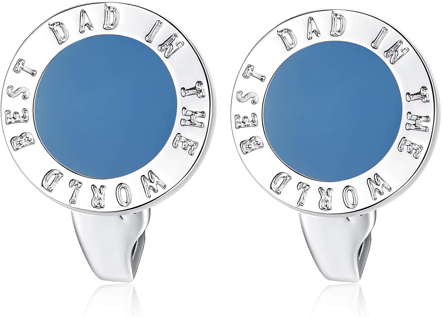 HONEY BEAR Round Best Dad in The World Cufflinks - Stainless Steel for Mens French Shirt, Blue - Image 4