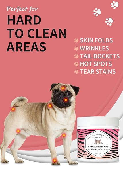 NATURAL WRINKLE WIPES FOR DOGS, 120 COUNT, HYPOALLERGENIC DOG WIPES, WRINKLE WIPES FRENCH BULLDOG, CLEANING & DEODORIZING, DOG WIPES FOR GROOMING FACES, PAWS & BUTTS