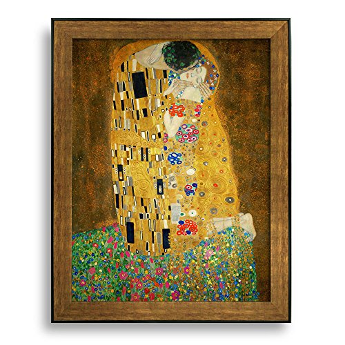 The Kiss by Gustav Klimt Framed Art Print Famous Painting Wall Decor Bronze and Black Frame