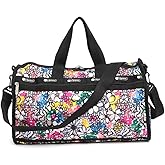 LeSportsac Roving Floral 214 Candace Classic Weekend Duffle Crossbody Bag, Style 3694/Color E575, Sophisticated Colorful Artfully Arranged Vivid Abstract Floral, Ideal Size Small Carry-on Bag