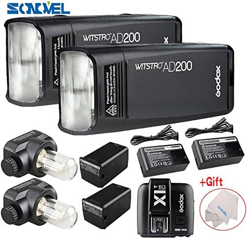 SONOVEL GODOX 2pcs AD200 Pocket Flash Light Double Headwith With 2900mAh Lithium Battery Flashlight Flash Lightning+ X1T-C TTL Wireless Transmitter for Canon EOS series Cameras