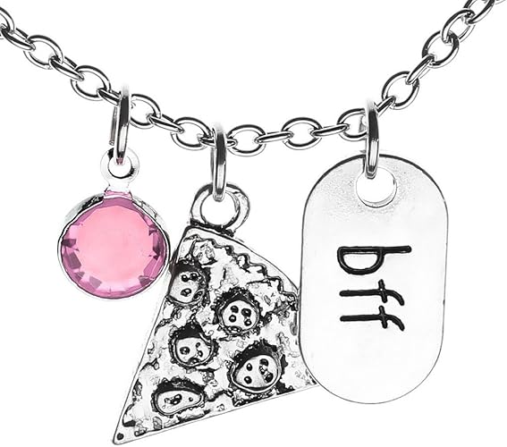 Jovivi Schmuck Silber Farbe Pizza Slice Anhanger Freundschaftsketten Mit f Gravur Strass Kristall Partner Halskette Pink Amazon De Schmuck