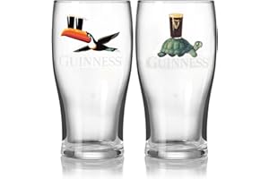 Guinness 20oz Tulip Pint Glass – Flying Toucan & Tortoise Design – 2 Pack | Official Merchandise Vintage Irish Pub Barware