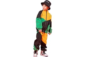 LOLANTA Boys' Girls' Color Block Jacket Track Pants Sets Hip Hop Dance Patchwork Clothes Unisex Streetwear
