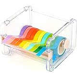 H&S 10x Washi Tape Set Scrapbooking Rainbow Sticky Paper Roll Tape with Washi Tape Dispenser Holder Kit