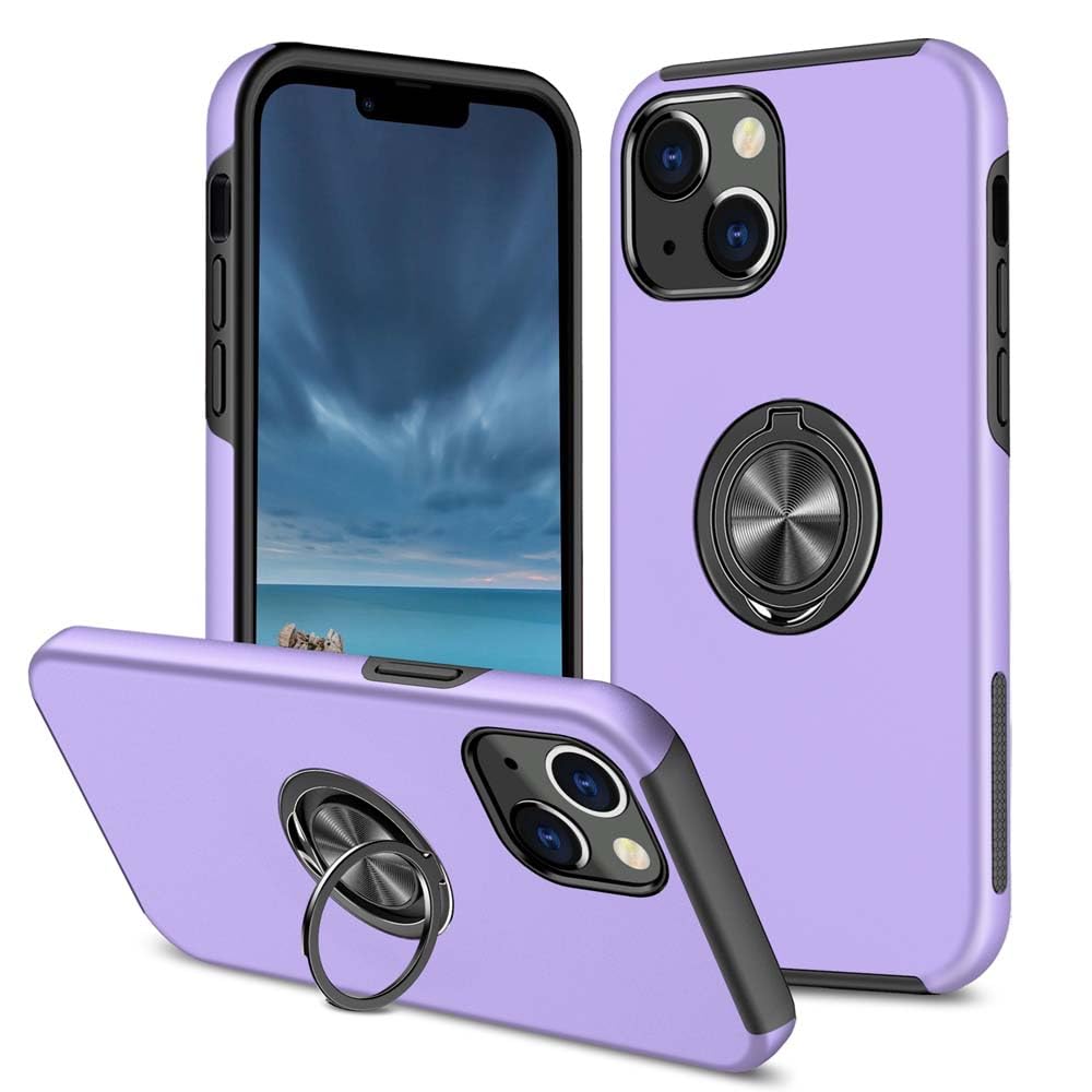 XYZNTMF compatible with iPhone 13 Phone Case iPhone 14 Built-in Ring Holder Shockproof Silicone Bumper Matte Hard PC Case Magnetic Car Mount Protective Skin Cover Case for iPhone 13/14, Purple