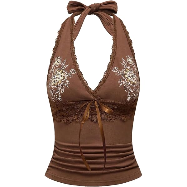 SOLY HUX Women's Y2K Halter Neck Tank Top Vintage Floral Vest Deep