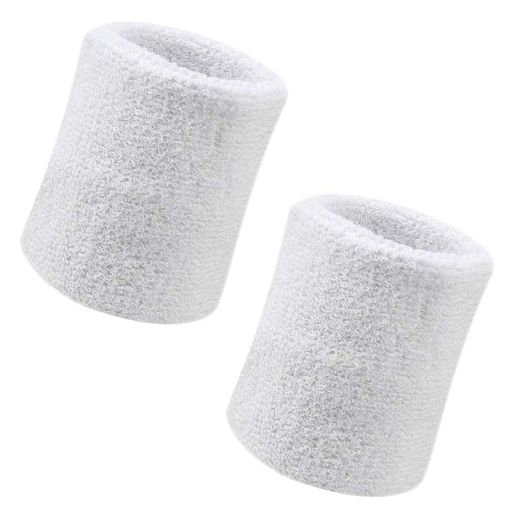 Vidillo Wrist Sweatband 2 Pack, 4 Inch Sports Wristband Soft Thicken Cotton, for Tennis, Gymnastics, Football, Basketball, Running, Athletic Sports (White)