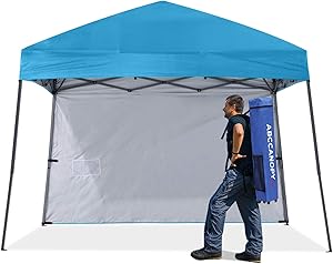 ABCCNAOPY Outdoor Pop Up Canopy Beach Camping Canopy with 1 Sun Wall, Bonus Backpack Bag, Stakes and Ropes,Sky Blue